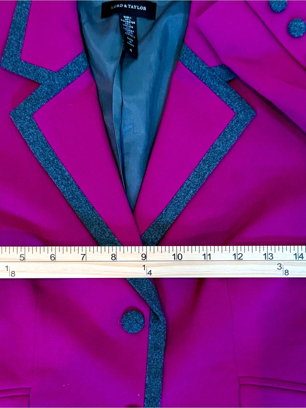 Lord and Taylor Womens 4 Magenta Pink Grey Wool Blend Contrast Trim Blazer Jacke - Picture 4 of 6